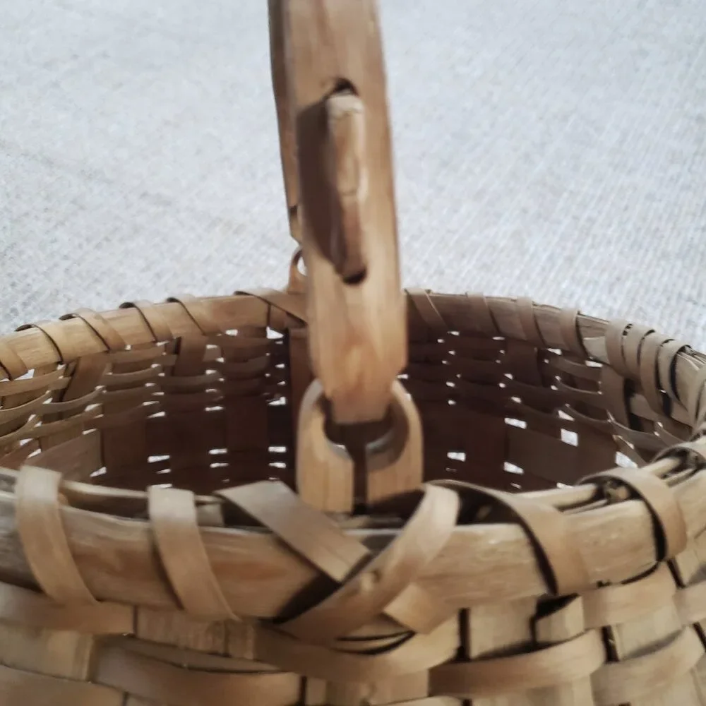 Antique Square To Round Splint Basket Bent Wood Swing Handle